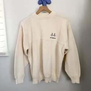 Vintage 90s Medium San Francisco Embroidered Sweater Cream Textured Knit Retro